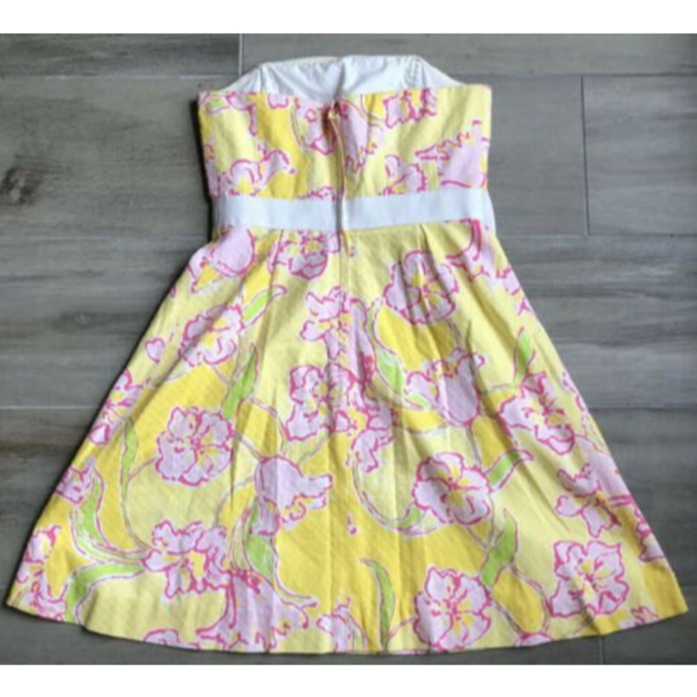 Lilly Pulitzer Yellow Starfruit Bow Dress Amberly Pink Strapless - Picture 4 of 5